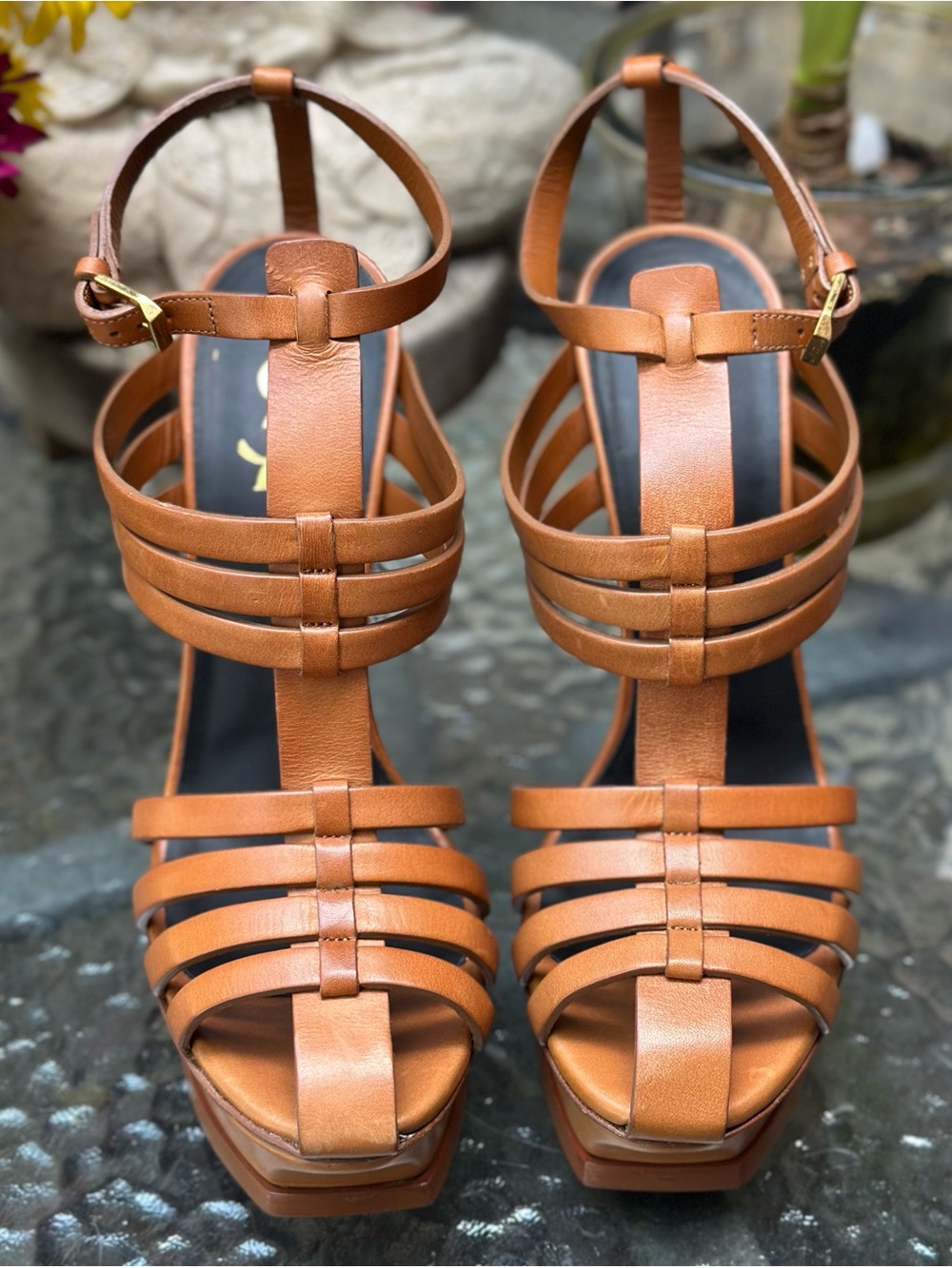 Yves Saint Laurent Tan Gladiator Leather Strappy Platform Sandals